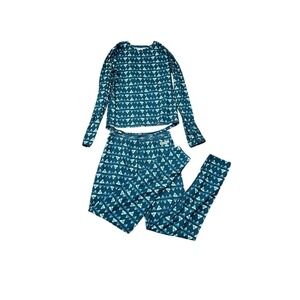 Terramar Women's Large Base Layer Set Teal Mountain Print Long Sleeve Leggings
